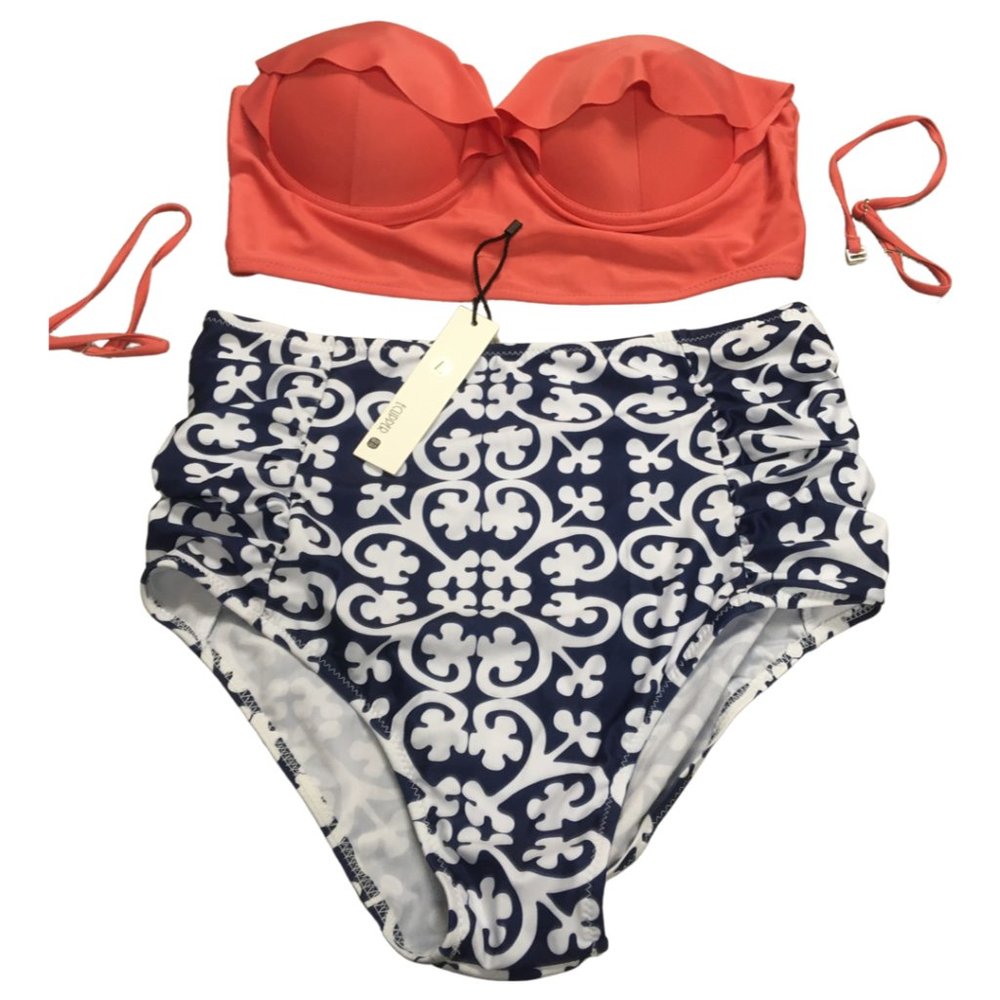 Vintage High Waist Floral Women's Bikini Set Strappy Push Up Bathing Suit
